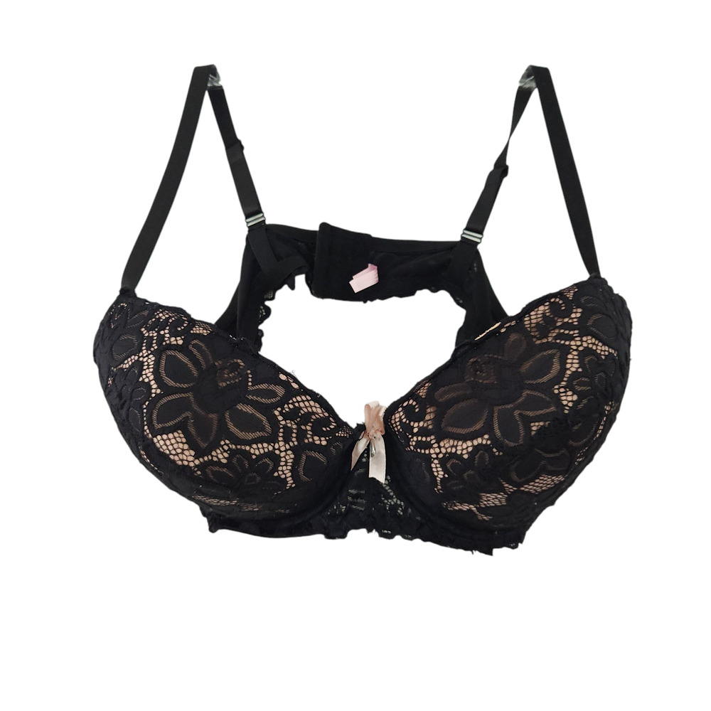 True Bra 42D Underwire Bra Lace Overlay Over Pink Back Closure, Adjustable Strap